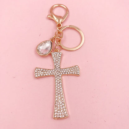 Christian Water Drop Diamond Cross Keychain