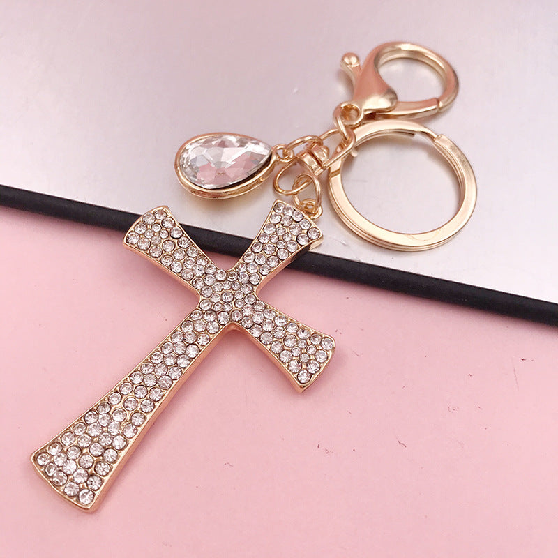 Christian Water Drop Diamond Cross Keychain