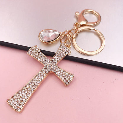 Christian Water Drop Diamond Cross Keychain