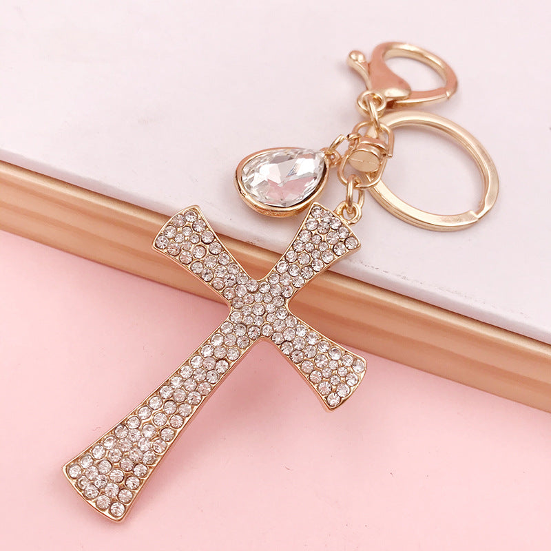 Christian Water Drop Diamond Cross Keychain