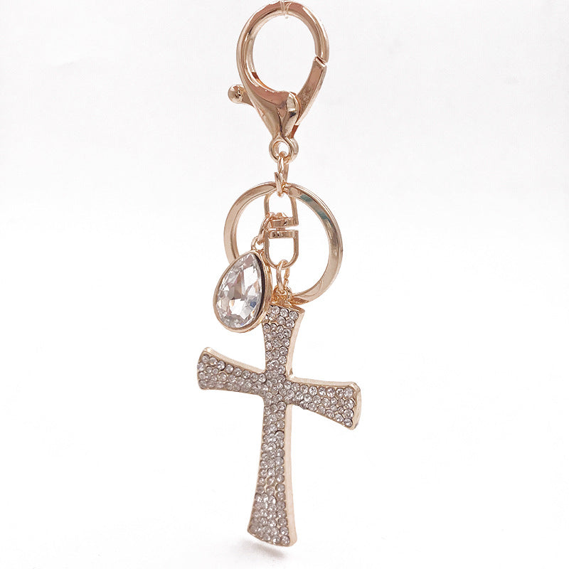 Christian Water Drop Diamond Cross Keychain