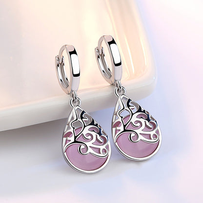 925 Silver-Plated Fashion Trend Moonlight Opal Totem Ear Jewelry Earrings