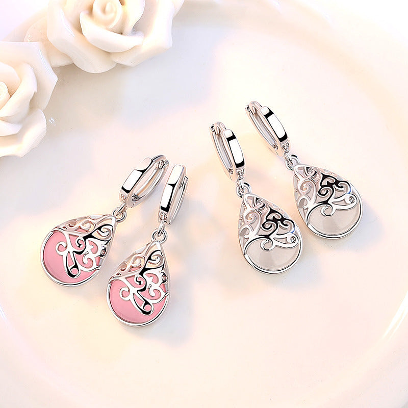 925 Silver-Plated Fashion Trend Moonlight Opal Totem Ear Jewelry Earrings