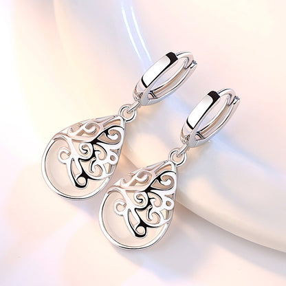 925 Silver-Plated Fashion Trend Moonlight Opal Totem Ear Jewelry Earrings