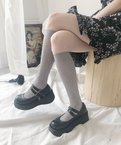 Spring And Summer Gentle Retro Dark Pattern Rose Lace Calf Socks