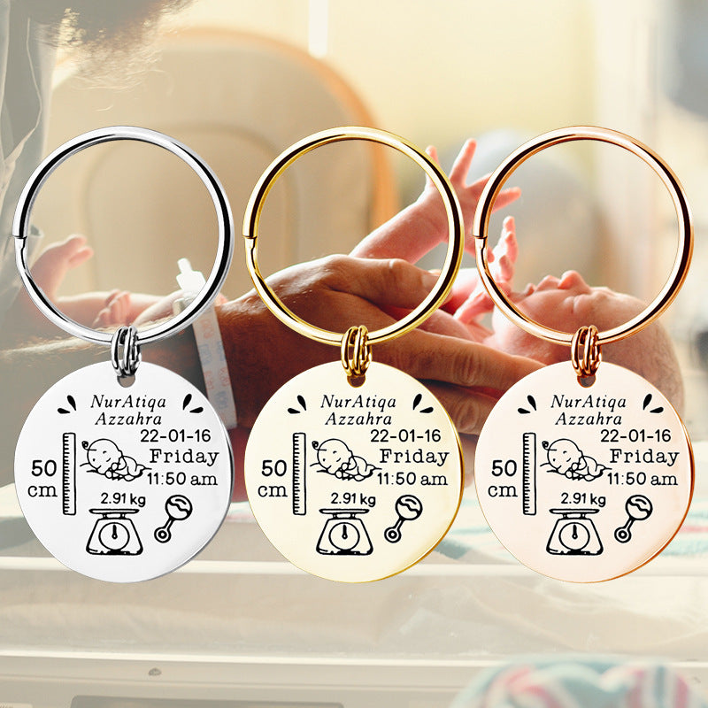 Newborn Baby Commemorative Birth Card Personalized Custom Stainless Steel Keychain Customization