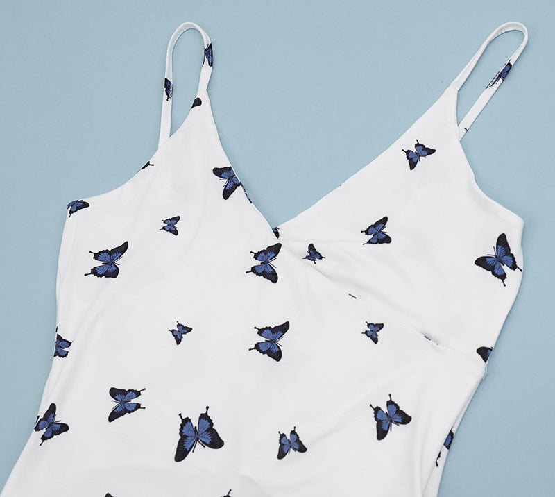 Butterfly Print Slim Suspender Dress