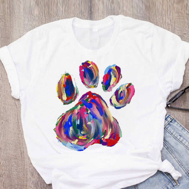 DOG MOM ECG Footprint Love Lady T-shirt