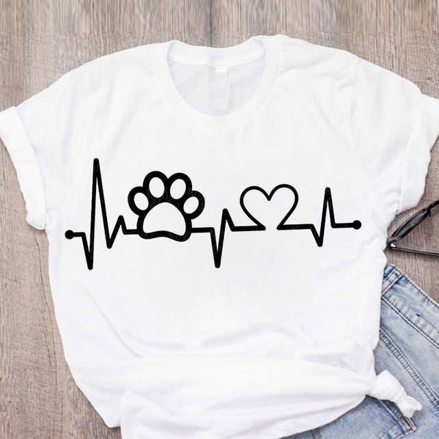 DOG MOM ECG Footprint Love Lady T-shirt