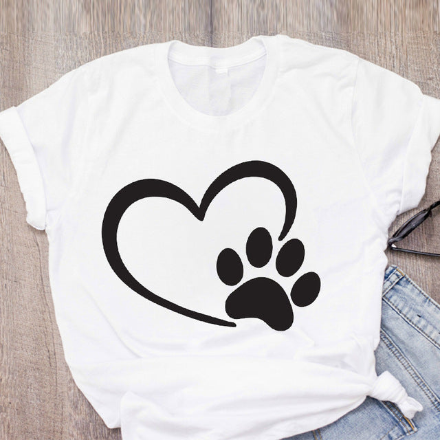 DOG MOM ECG Footprint Love Lady T-shirt