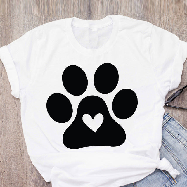 DOG MOM ECG Footprint Love Lady T-shirt