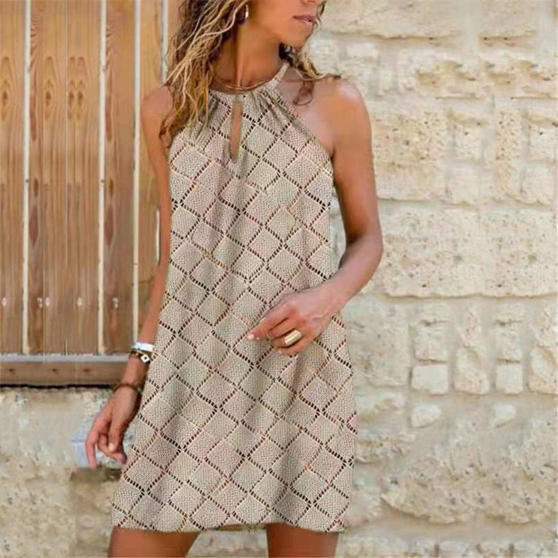 Sexy Sling Hanging Neck Print Dress