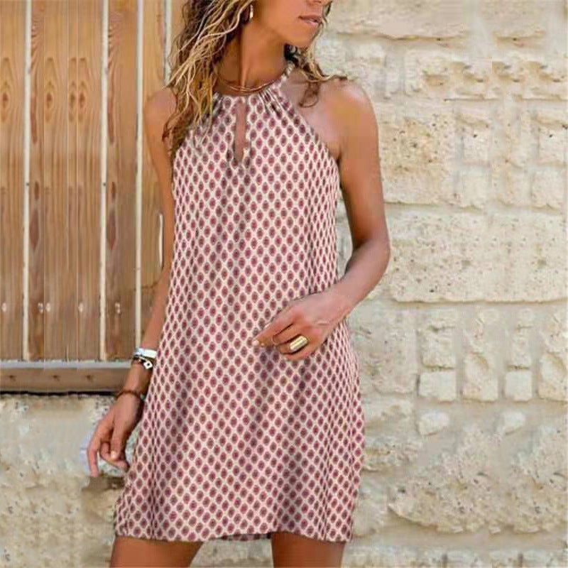 Sexy Sling Hanging Neck Print Dress