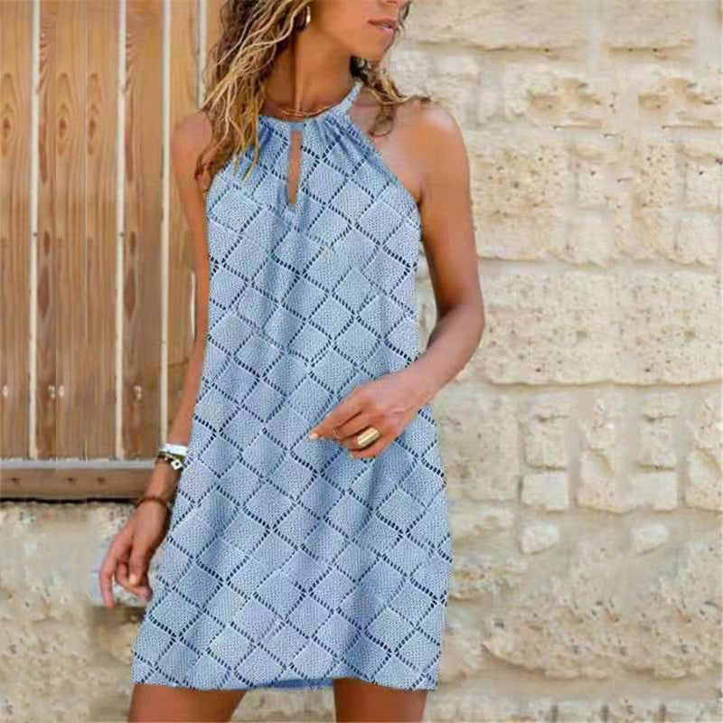 Sexy Sling Hanging Neck Print Dress