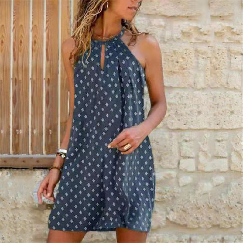 Sexy Sling Hanging Neck Print Dress