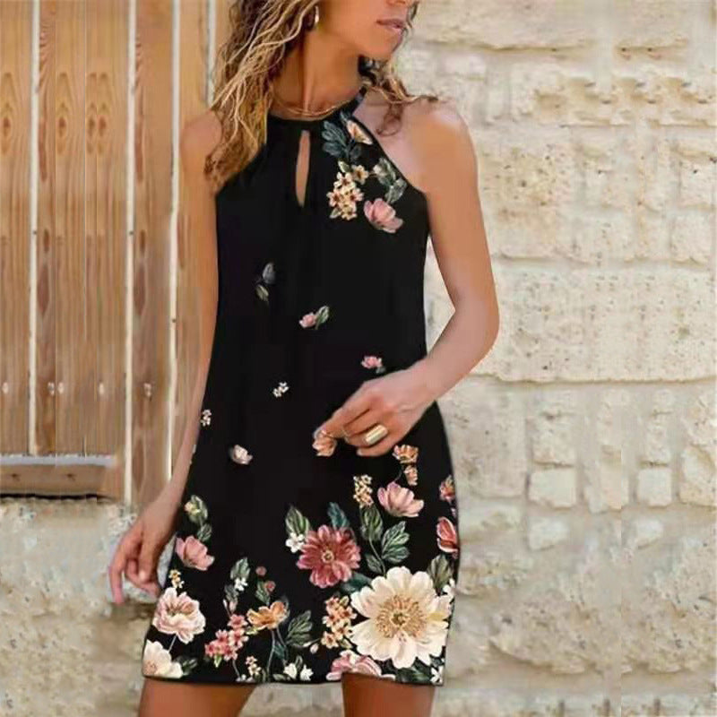 Sexy Sling Hanging Neck Print Dress