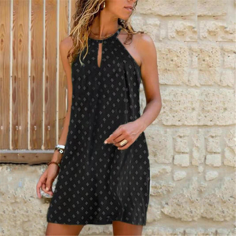 Sexy Sling Hanging Neck Print Dress