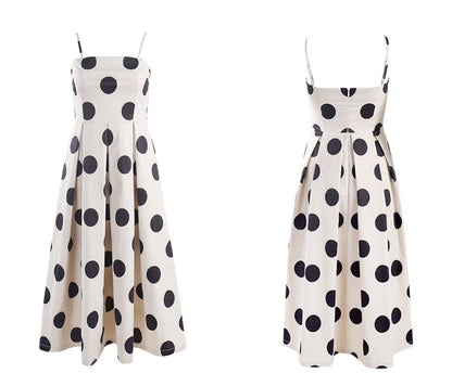 Temperament Sleeveless Big Polka Dot Suspender Skirt