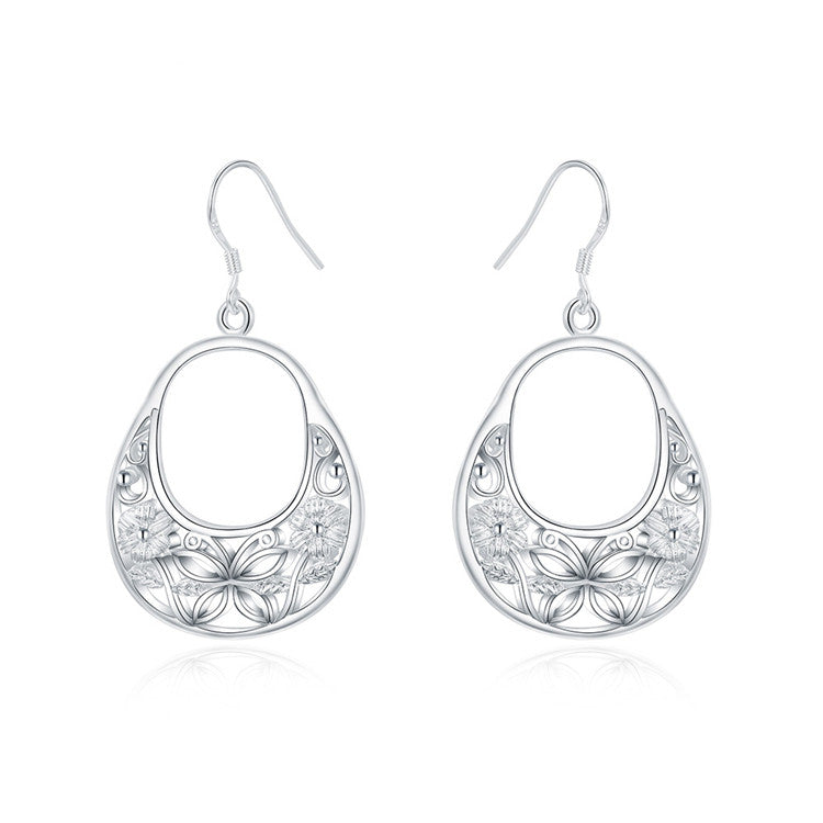 925 Silver Hollow Flower Oval Earrings