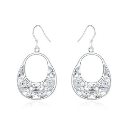 925 Silver Hollow Flower Oval Earrings