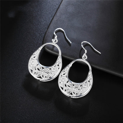 925 Silver Hollow Flower Oval Earrings