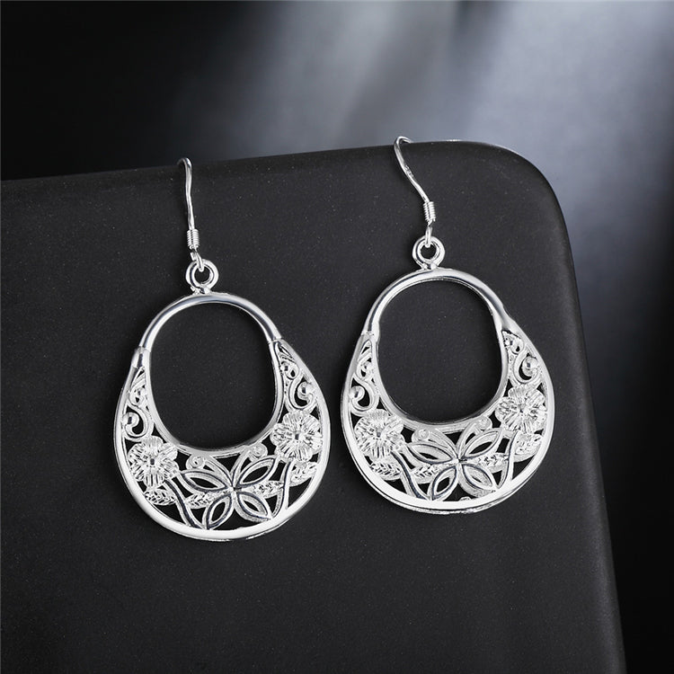 925 Silver Hollow Flower Oval Earrings