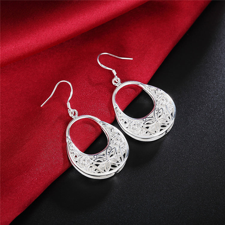 925 Silver Hollow Flower Oval Earrings