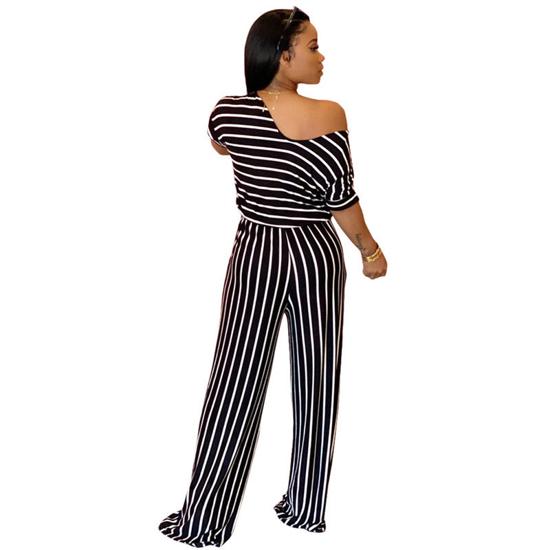 Sexy Loose Print Striped Jumpsuit