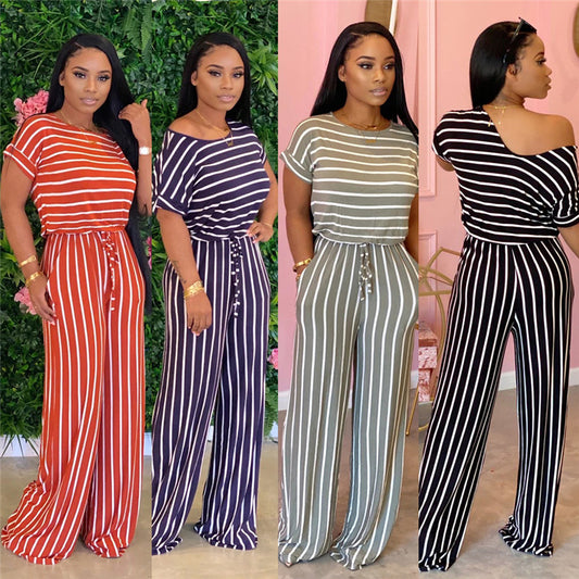 Sexy Loose Print Striped Jumpsuit