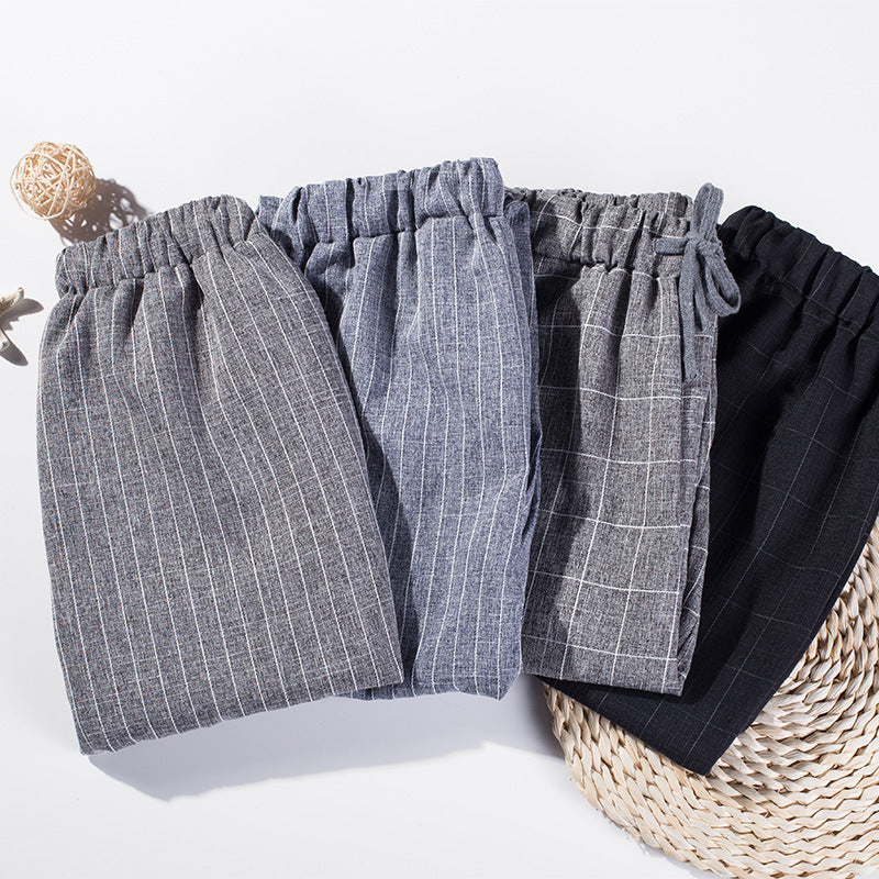 Loose Cotton And Hemp Pants Summer Pants Plaid Casual Feet Pants