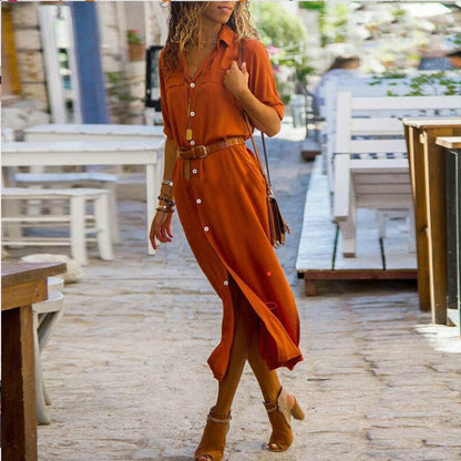 Solid Color Long Sleeve Split Long Skirt