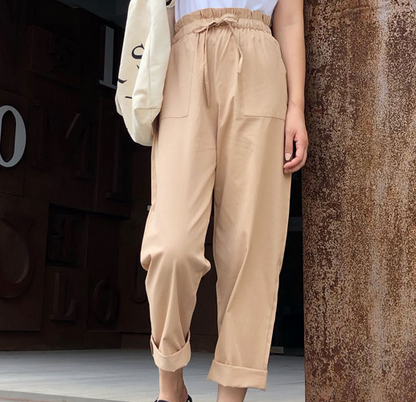 Cotton Cropped Trousers Women Loose Pants