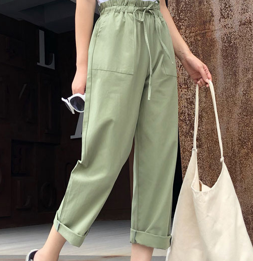 Cotton Cropped Trousers Women Loose Pants