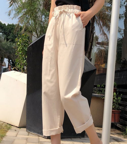 Cotton Cropped Trousers Women Loose Pants