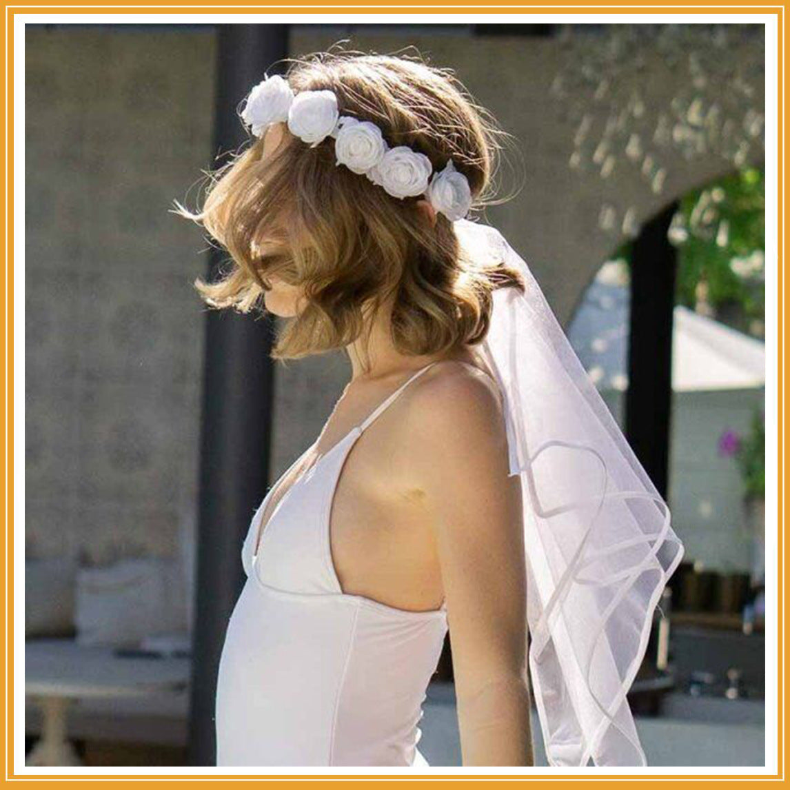 Bridal Wreath Veil White And White Rose Wreath Veil for Bachelor Party