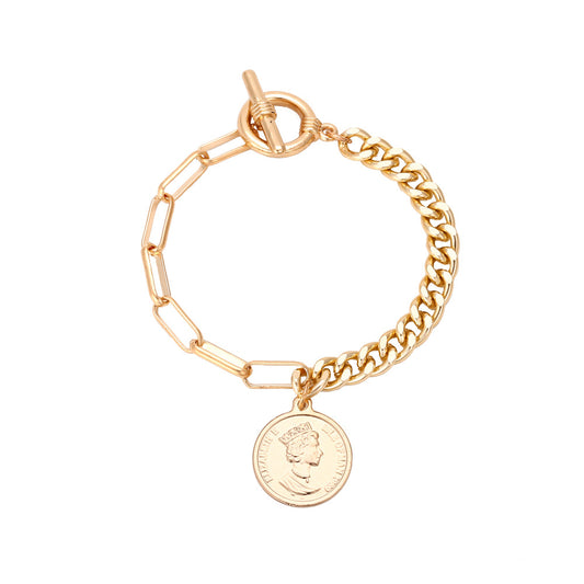 Creative Asymmetric Metal Chain Coin Bracelet