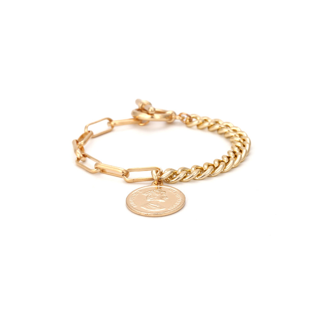 Creative Asymmetric Metal Chain Coin Bracelet