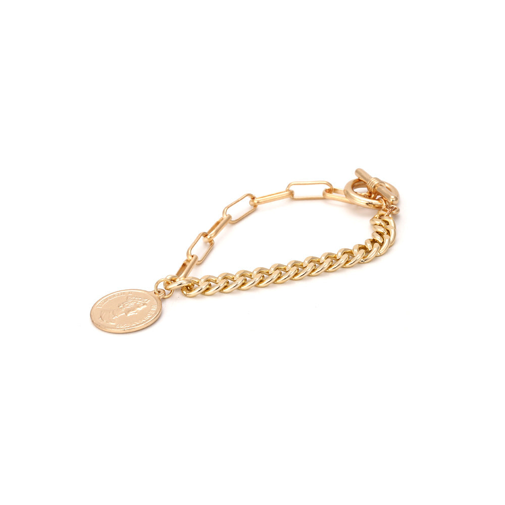 Creative Asymmetric Metal Chain Coin Bracelet