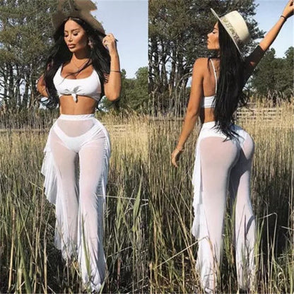 Mesh Folds See-through Beach Pants