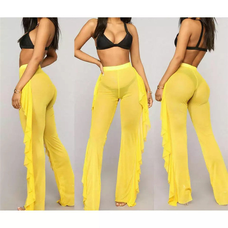 Mesh Folds See-through Beach Pants