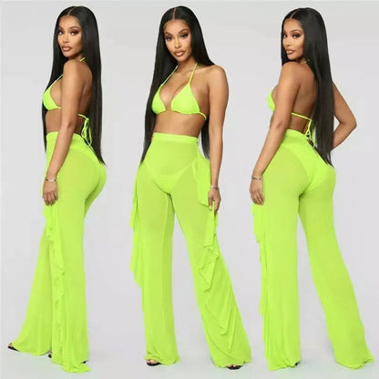 Mesh Folds See-through Beach Pants