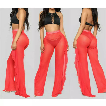 Mesh Folds See-through Beach Pants