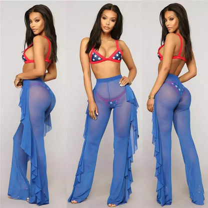 Mesh Folds See-through Beach Pants