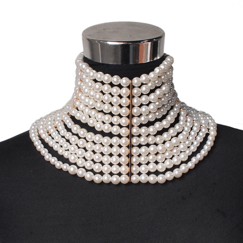 Multi-layered Pearl Sexy Short Necklace