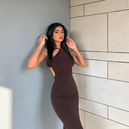 Solid Color Halter Sleeveless Dress