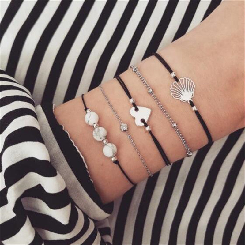 Shell hollow flower chain 4 piece bracelet