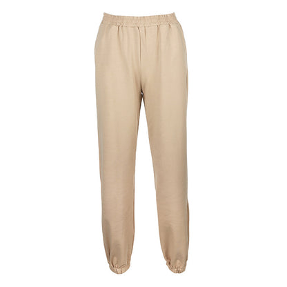 Solid Color Slim-fitting Casual Pants Elastic Waistband Sweatpants