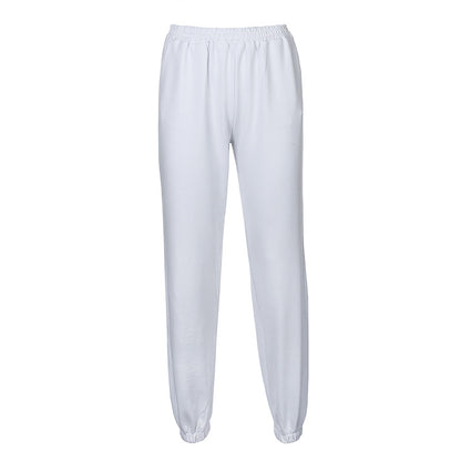 Solid Color Slim-fitting Casual Pants Elastic Waistband Sweatpants