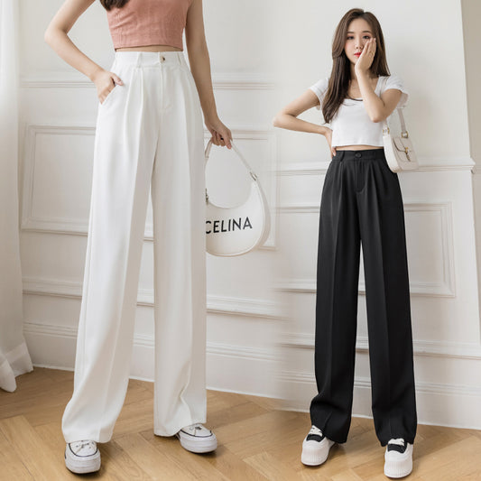 White Wide-leg Pants High Waist Drape Summer Mopping Trousers