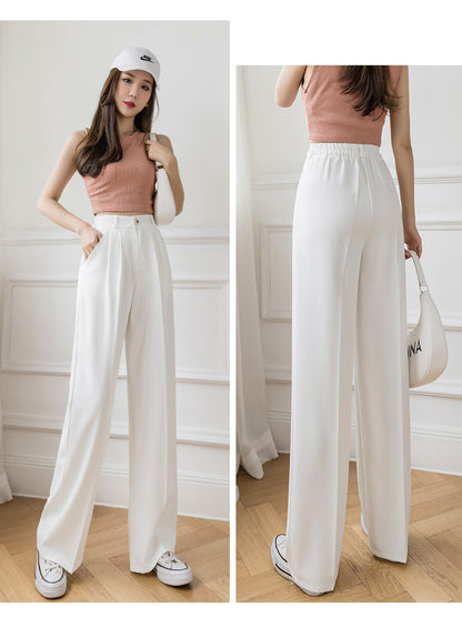 White Wide-leg Pants High Waist Drape Summer Mopping Trousers